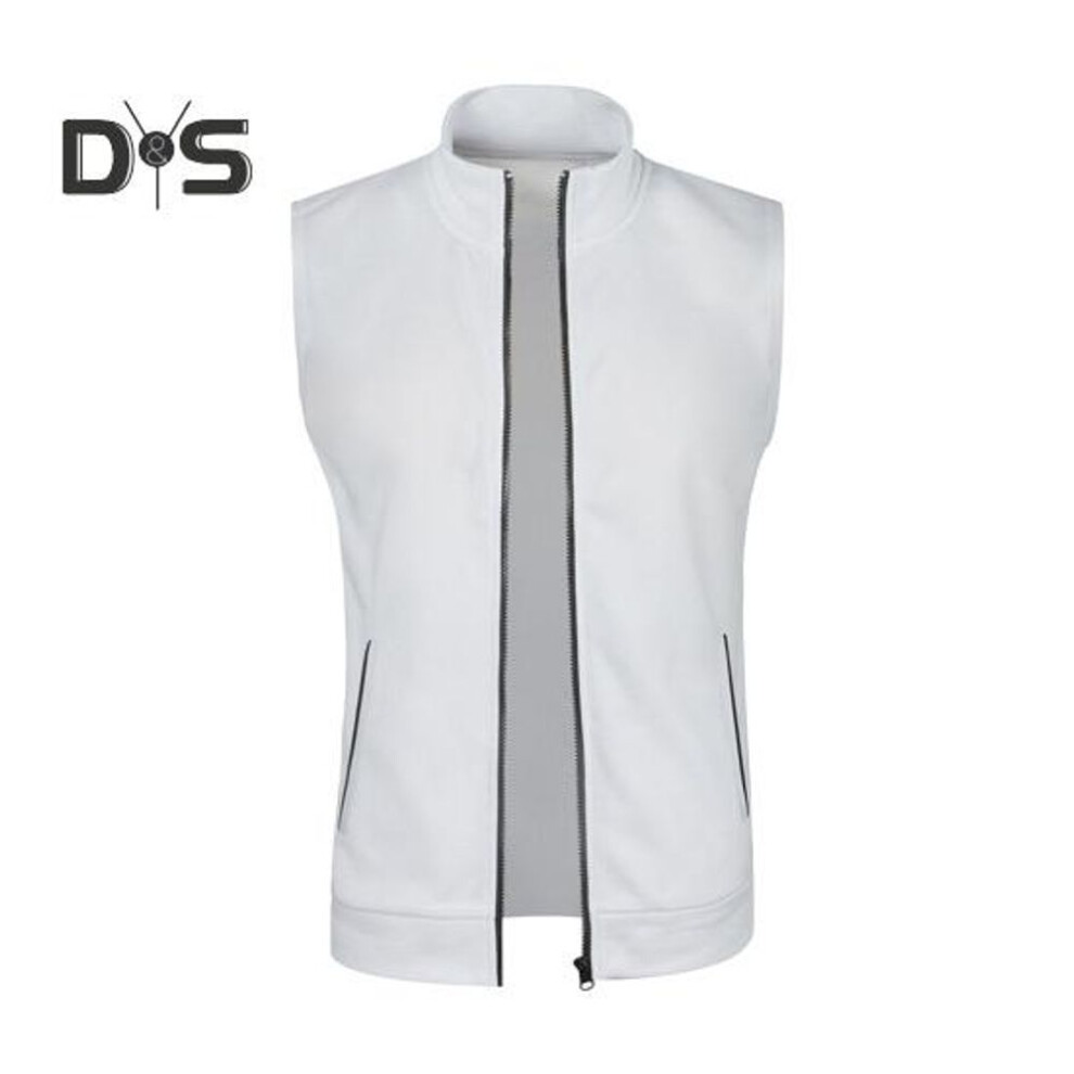 (XL, white) Men Vest Coat Stand Collar Sleeveless Zipper Placket Waistcoat with Pockets Solid Color Slim Fit Outwear