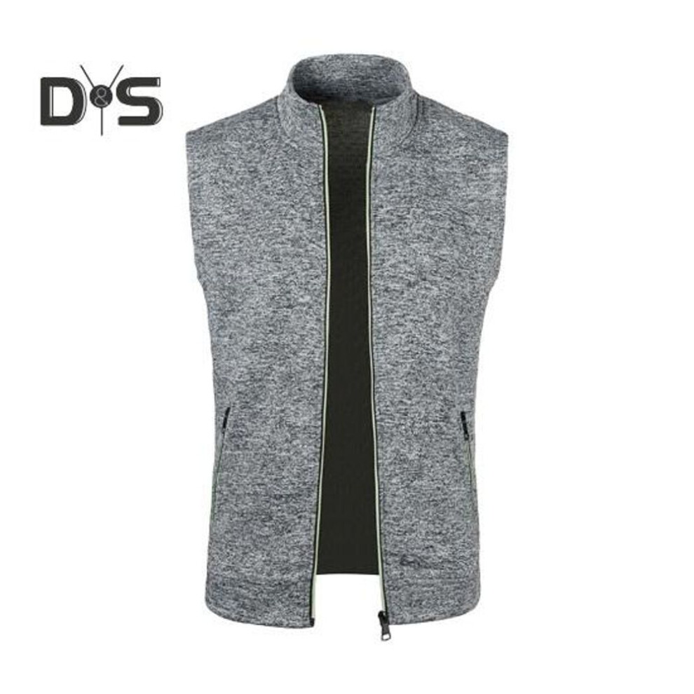(L, grey) Men Vest Coat Stand Collar Sleeveless Zipper Placket Waistcoat with Pockets Solid Color Slim Fit Outwear