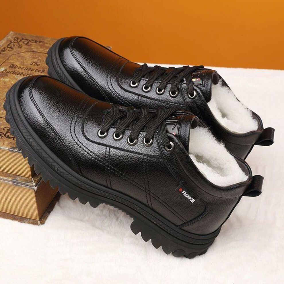 (black, 44) Men's Warm Leather & Cotton Snow Boots - Velvet-lined, Thickened Casual Winter Shoes