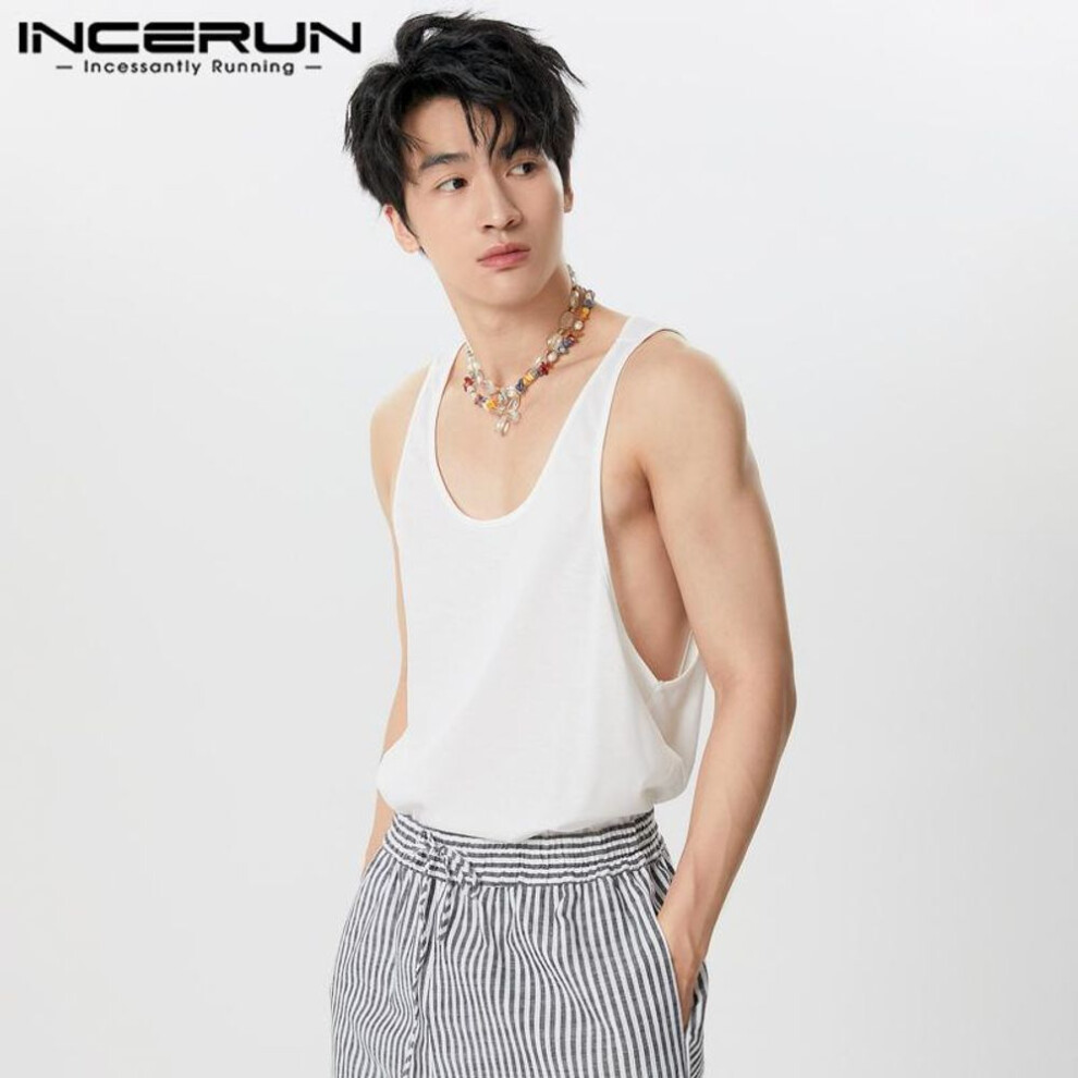 (white, S) Incerun Men Sleeveless Casual Summer Strap Tank Tops T-shirts