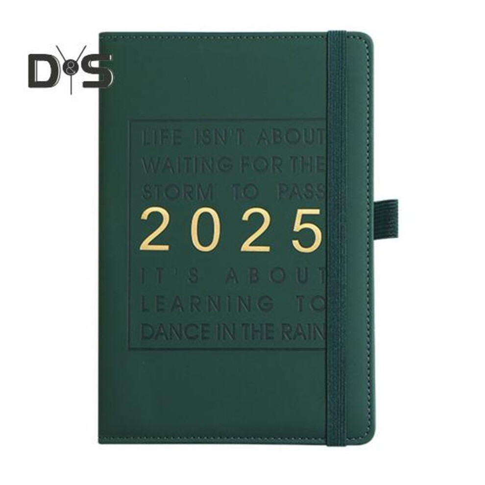 (green) 2025 Planner Notebook Weekly Monthly Faux Leather Hardcover Inspirational Quotes Monthly Overview Daily Blocks Elastic Closure A5 Planner