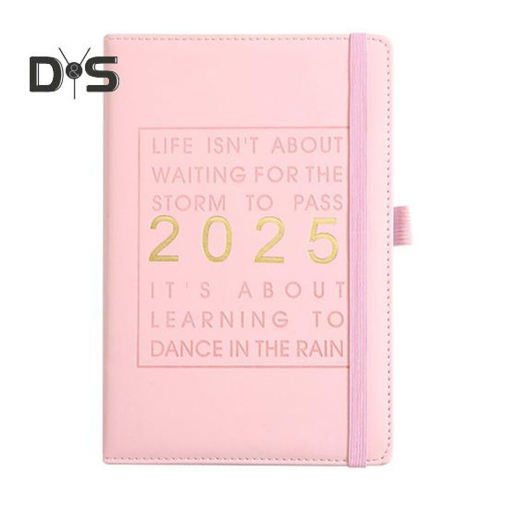 (pink) 2025 Planner Notebook Weekly Monthly Faux Leather Hardcover Inspirational Quotes Monthly Overview Daily Blocks Elastic Closure A5 Planner
