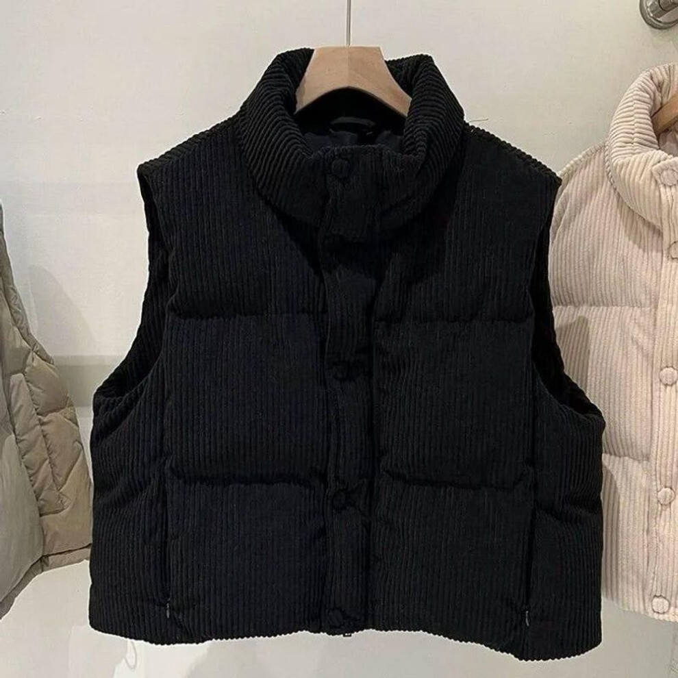 (black, XXL) Vest for Women Cotton Autumn Winter Sleeveless Tops Vest Oversize Thickened Down Casual High Neck Vest