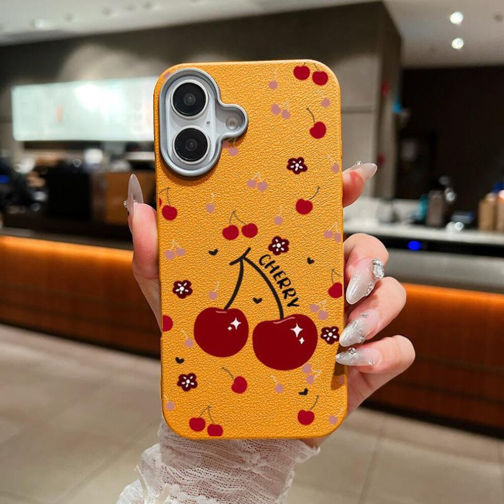 (orange, iPhone 13 Pro Max) Cherry Patterned Phone Case for iPhone 16 Pro 15 14 Plus 13 12 Pro Max 11 Shockproof Leather Texture Soft Tpu Slim Matte Case Cover
