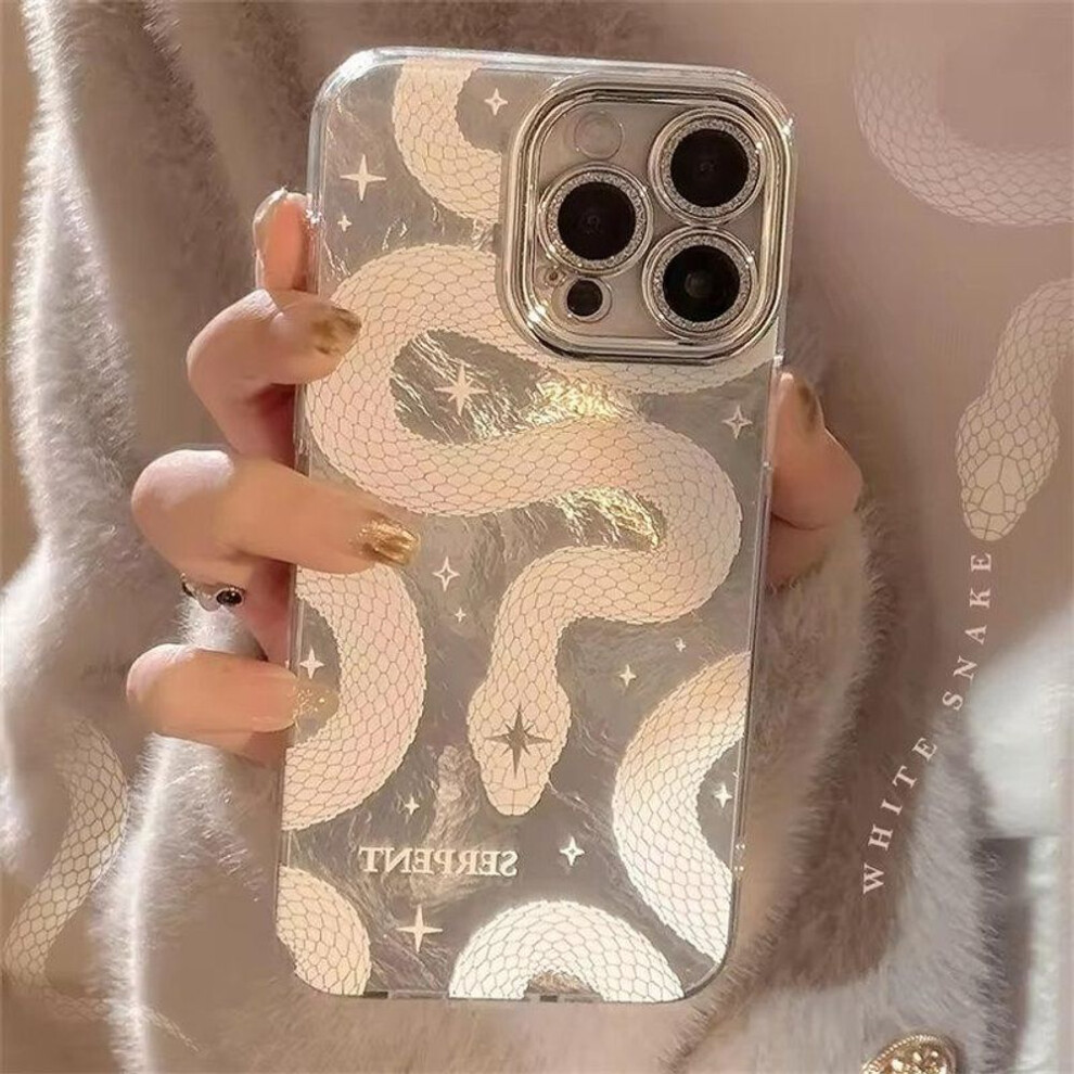 (as the picture, iPhone 8 Plus) Luxury Stylish Glitter Cartoon Snake Plating Case for iPhone 16 15 14 13 Pro Max Plus 11 12 X Xr Xs Bling Camera Shockpoof Cover