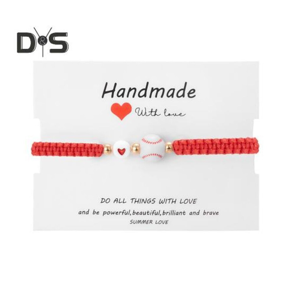 (as the picture, baseball) Baseball Teammates Sports Bracelet Handmade Resin Balls Adjustable Size Wristband Perfect Good Luck Bracelet