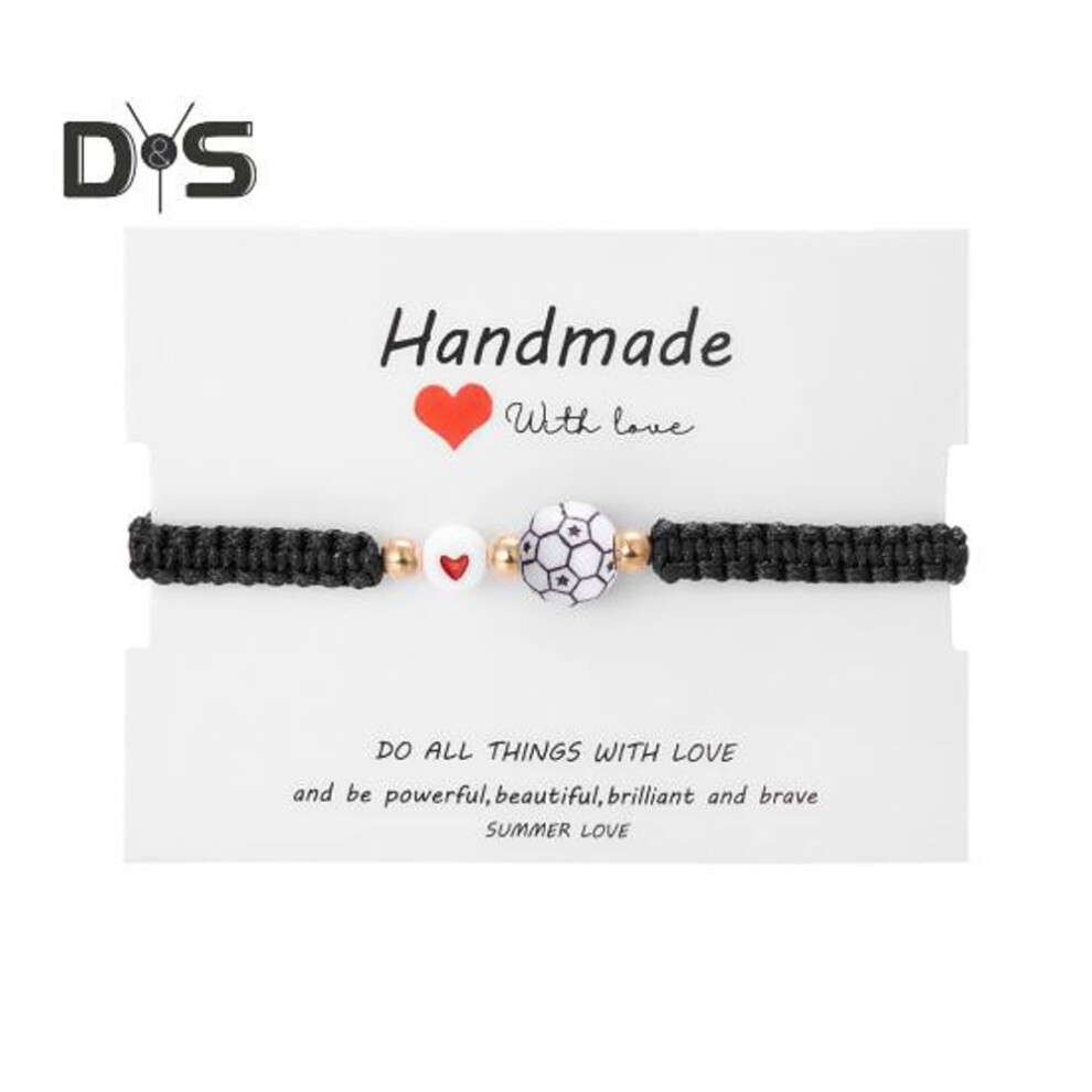 (as the picture, Football) Baseball Teammates Sports Bracelet Handmade Resin Balls Adjustable Size Wristband Perfect Good Luck Bracelet