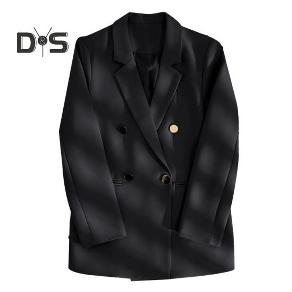 (black, M) Women Suit Coat Lapel Long Sleeve Double-breasted Casual Cardigan Jacket Versatile Solid Color Business Outerwear