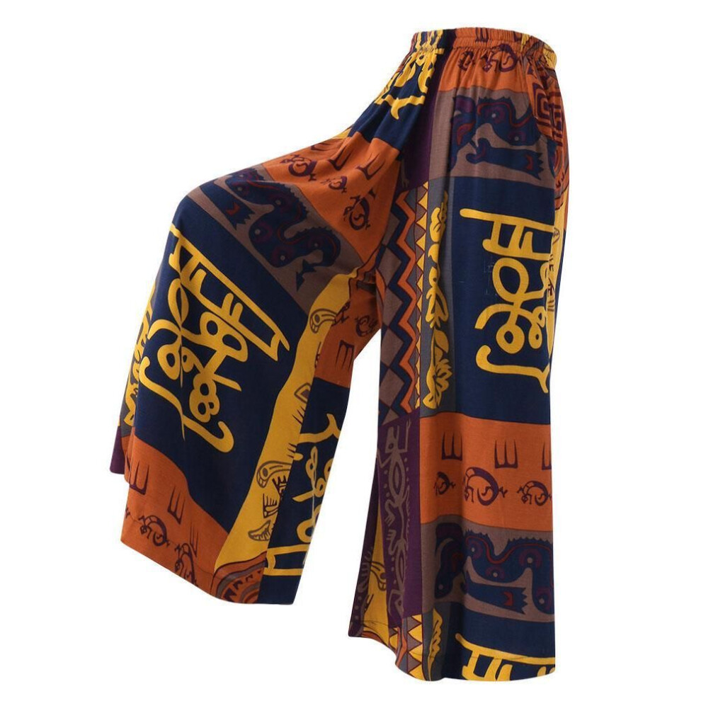 (purple, XL) Ethnic Style Wide Leg Trousers Women Yoga Harem Pants Gypsy Hippie Boho Court Pants Ruched Waist Aladdin Women's Pants
