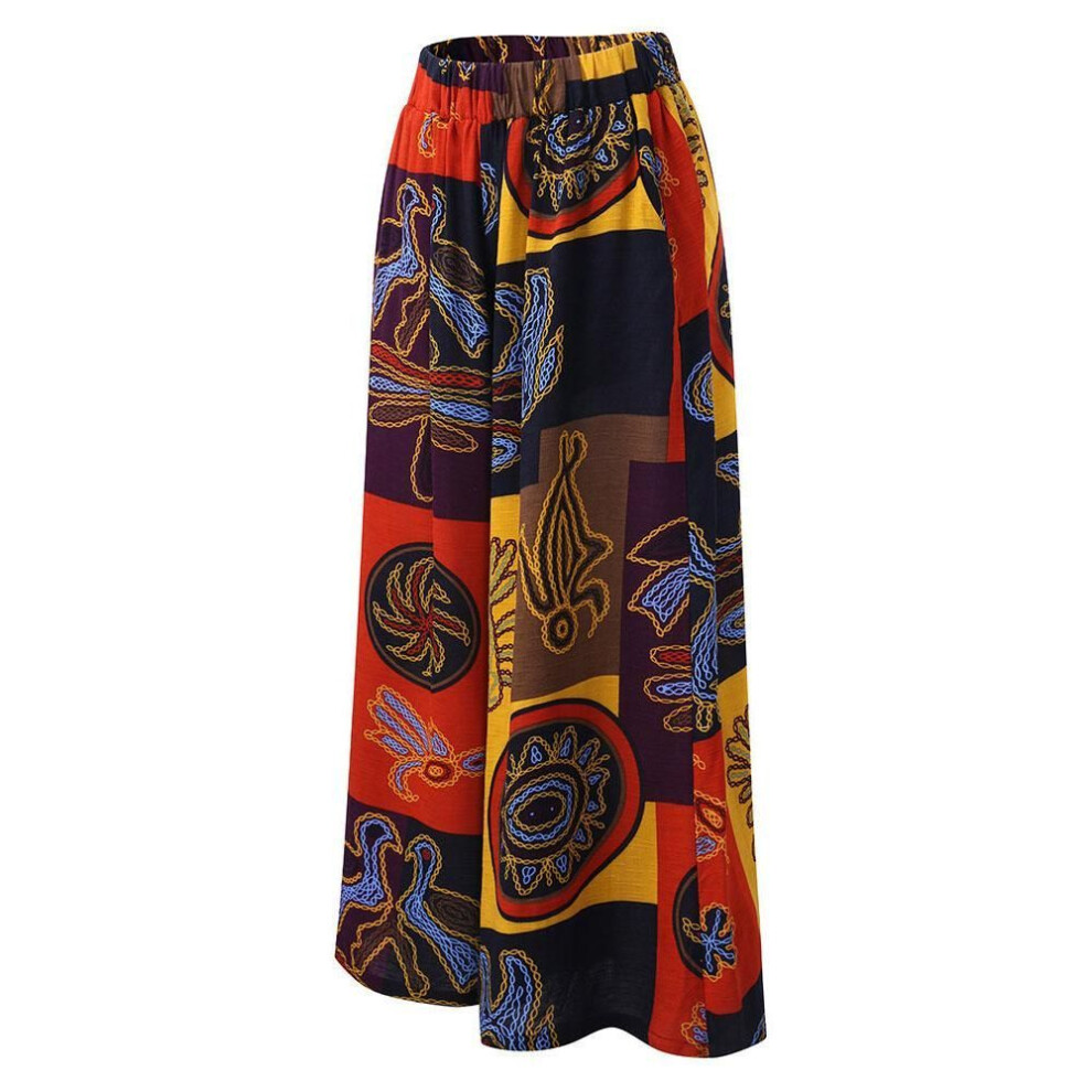 (orange, S) Ethnic Style Wide Leg Trousers Women Yoga Harem Pants Gypsy Hippie Boho Court Pants Ruched Waist Aladdin Women's Pants
