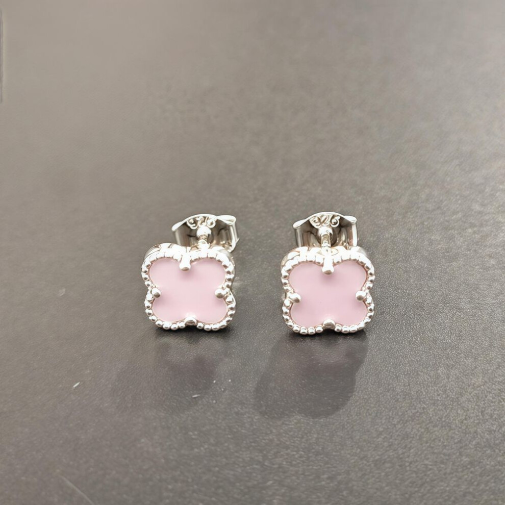(purple) 925 Sterling Silver Multicolor Four Leaf Flower Stud Earrings Platinum 7mm Malachite Earring