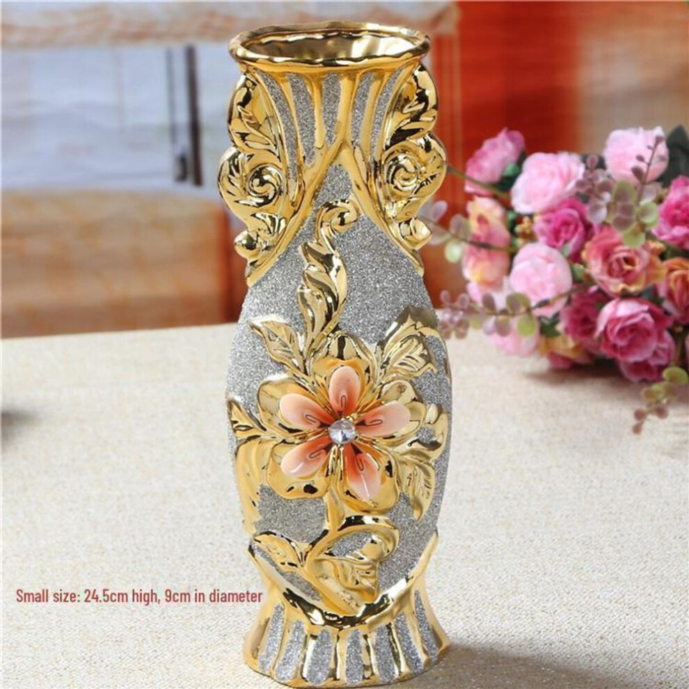(as the picture, Small 9060) European Ceramic Vase Ornament, Gold Wedding Gift, Living Room Decoration, Soft Home Furnishing