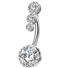 (As show, One size) 316L Stainless Steel Belly Bars Clear CZ Navel Rings Belly Button Piercing Jewelry Bananabells