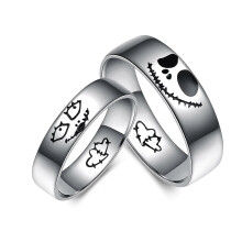 (As show, One size) Jack Gothic Couple Rings Sterling Silver Jack and Sally Skull Rings Nightmare Rings Romantic Jewelry Gifts for Men and Women