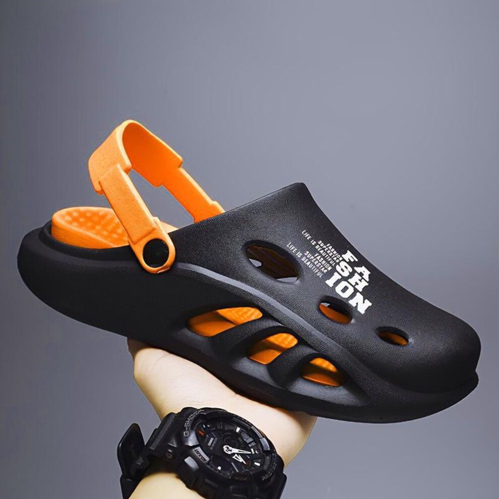 (black,orange, 42/43) Men's Summer Half Slippers: Deodorant, Non-Slip, Thick Sole, Comfortable Outdoor Sports Beach Shoes