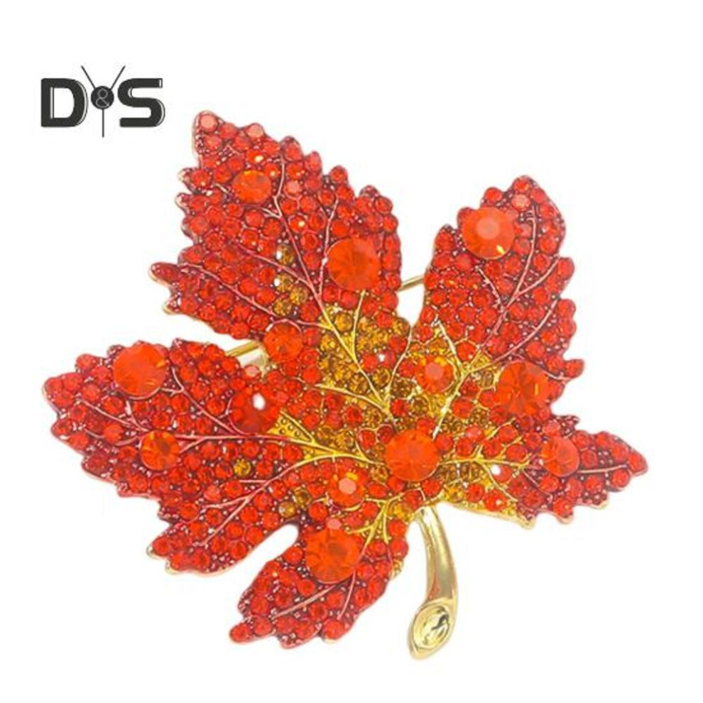 (red) Women Brooch Rhinestone Maple Shape Collar Pin Anti-Oxidation Anti-Rust Party Evening Wear Clothes Pin Bag Scarf Sweater Brooch