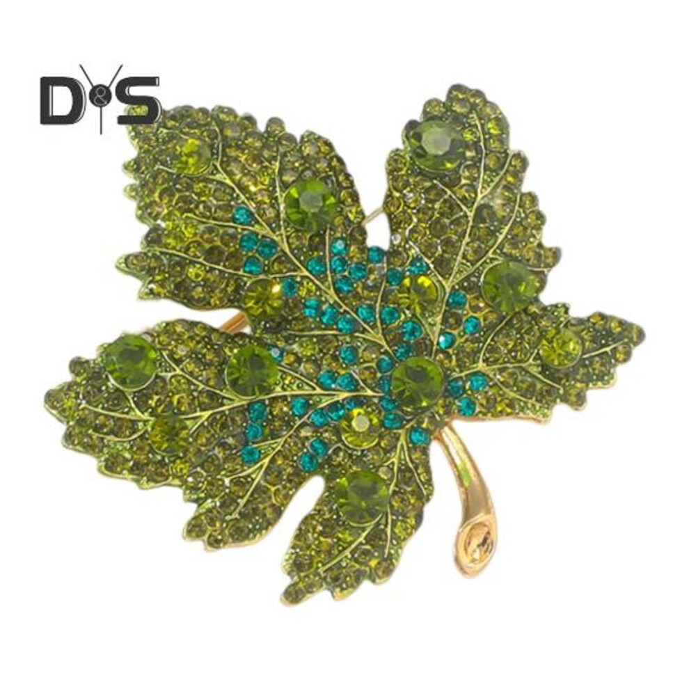 (green) Women Brooch Rhinestone Maple Shape Collar Pin Anti-oxidation Anti-rust Party Evening Wear Clothes Pin Bag Scarf Sweater Brooch