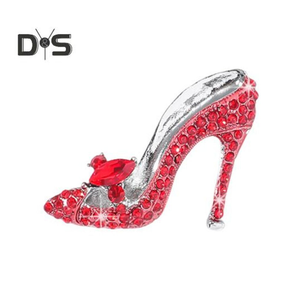 (red) Brooch Pin Shiny Rhinestones Inlaid High Heel Shape Pin Collar Coat Badge Dresses Party Evening Attire