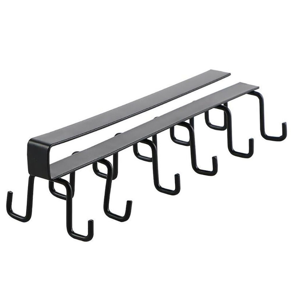 (black) Household Storage Kitchen Organizer Hanging Cup Holder Cabinet Hook Mug Hook Rack