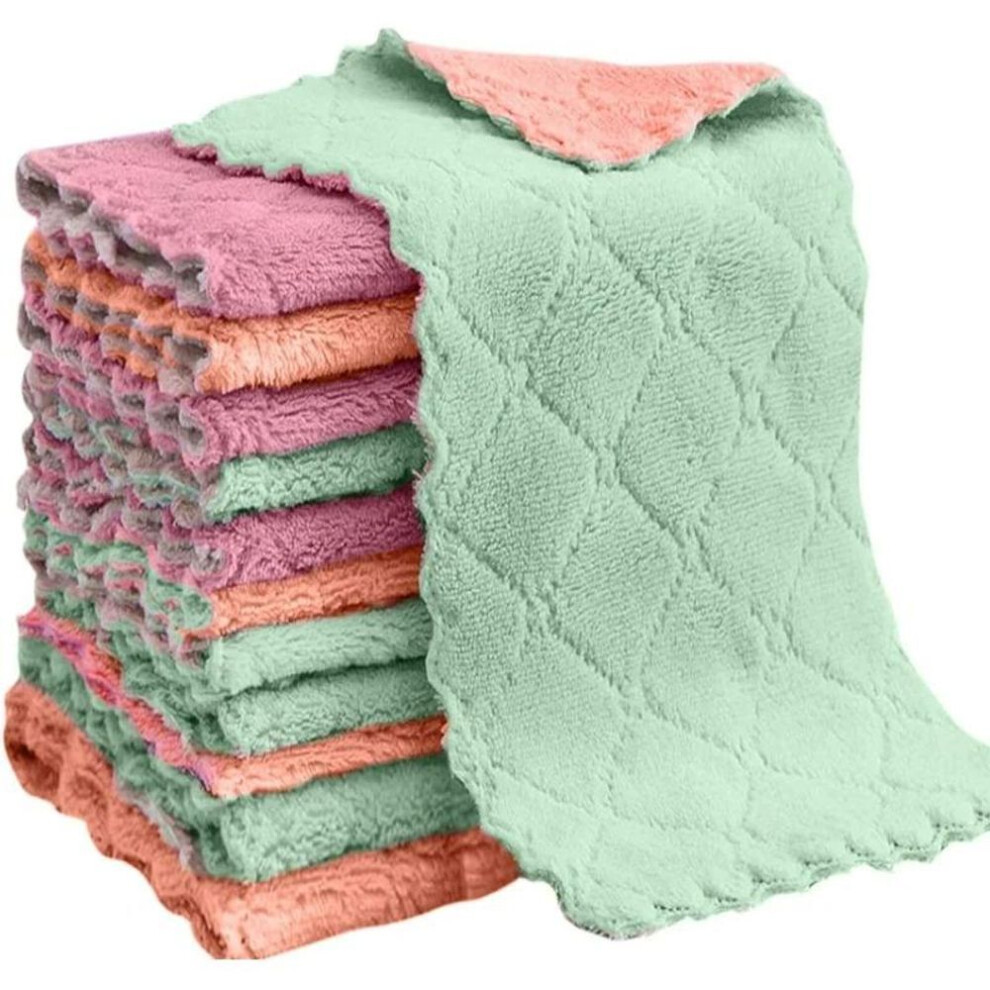 (as the picture, 5PCS) 10pcs Microfiber Towel Absorbent Kitchen Cleaning Cloth Non-stick Oil Dish Towel Rags Napkins Tableware Household Cleaning