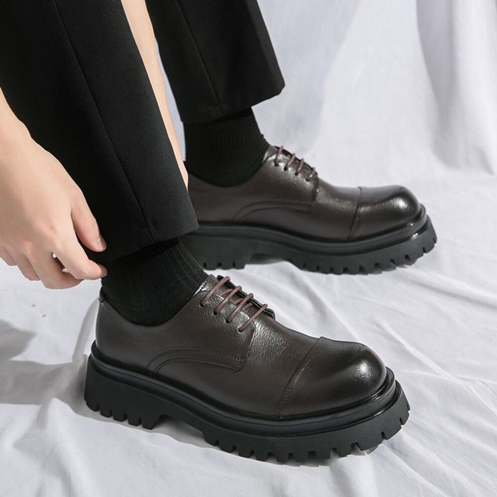 (brown, EU:41) Men Oxfords Black Dress Derbys Platform Elevator Shoes Formal Business Shoes Height Increase Black Thick Sole Leather Shoes