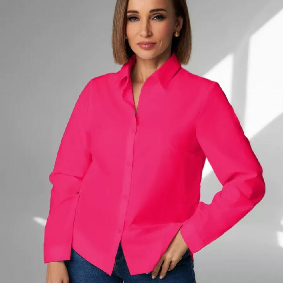 (L, rose red) Spring Long Sleeve Loose Casual Shirts Women Fashion Simple Single Breasted Plus Size Women's Blouses Tops Autumn Turn Down Collar Ladies Shirt 26015