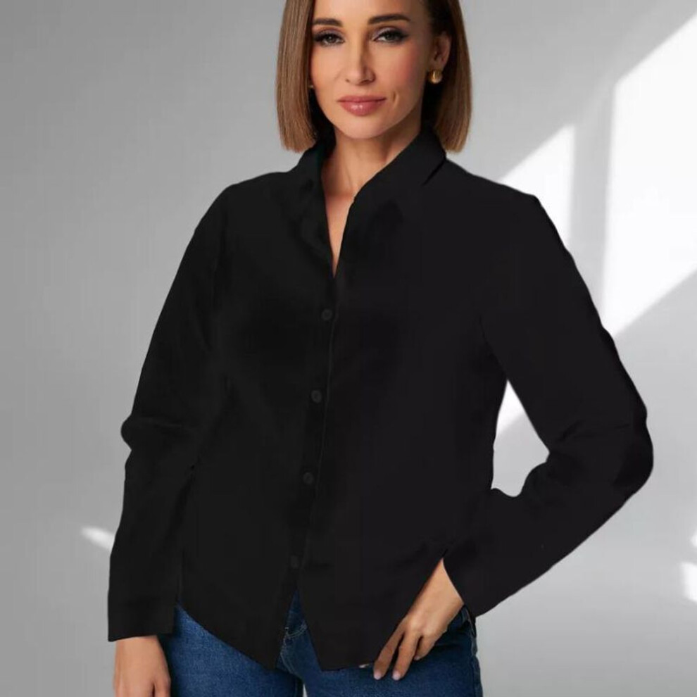 (M, black) Spring Long Sleeve Loose Casual Shirts Women Fashion Simple Single Breasted Plus Size Women's Blouses Tops Autumn Turn Down Collar Ladies Shirt 26015