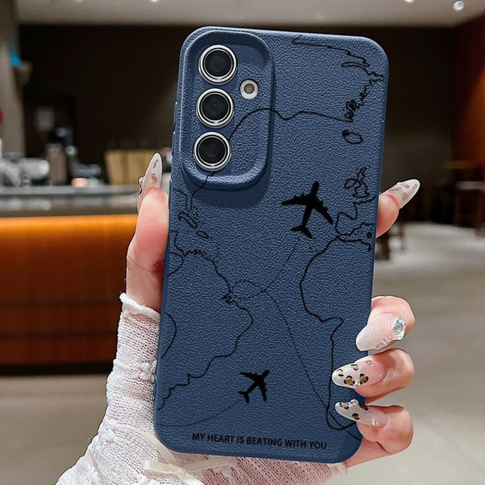 (blue, Samsung A54) Route Aircraft Print Slim Matte Case For Samsung S25 Ultra S24 Fe S23 S22 A16 A15 A56 A55 A36 A35 Leather Texture Tpu Soft Shockproof Phone Cover