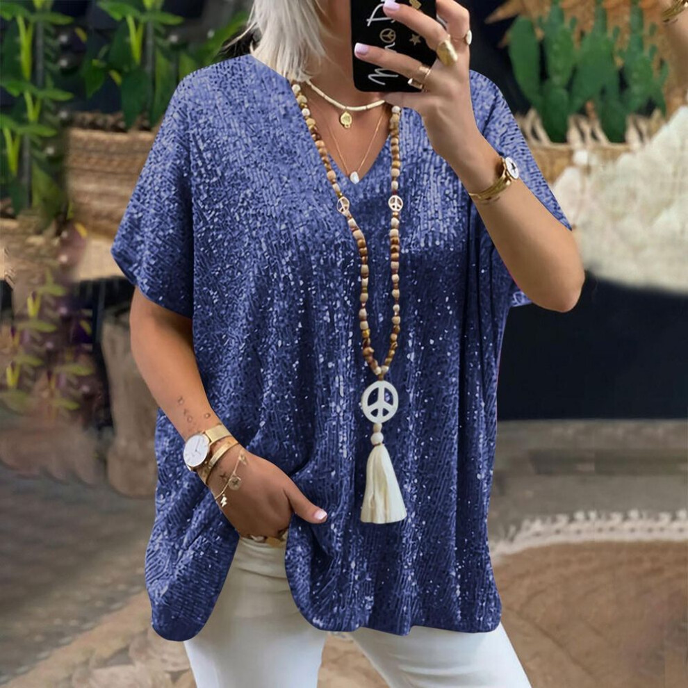 (L, dark blue) Sequin Tank Tops For Women Sleeveless Shiny Party Shirts Sequin T Shirt