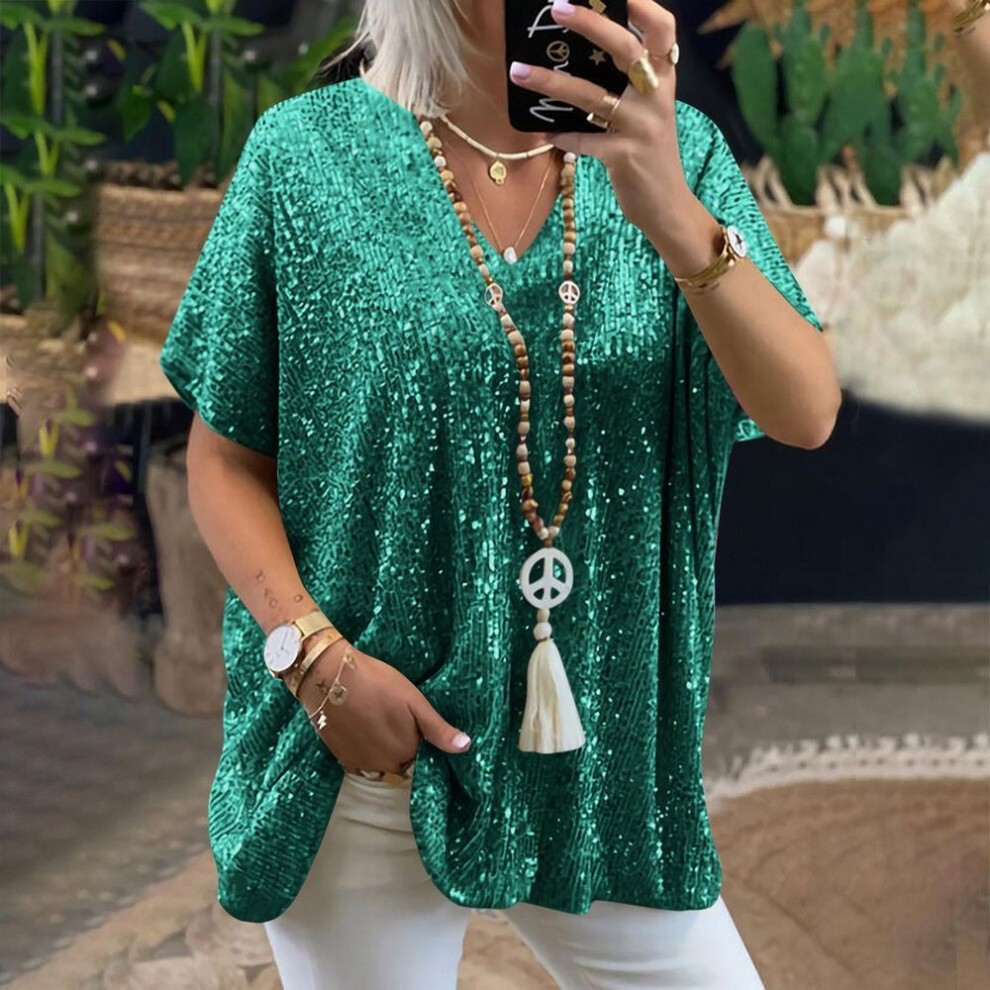(L, dark green) Sequin Tank Tops For Women Sleeveless Shiny Party Shirts Sequin T Shirt