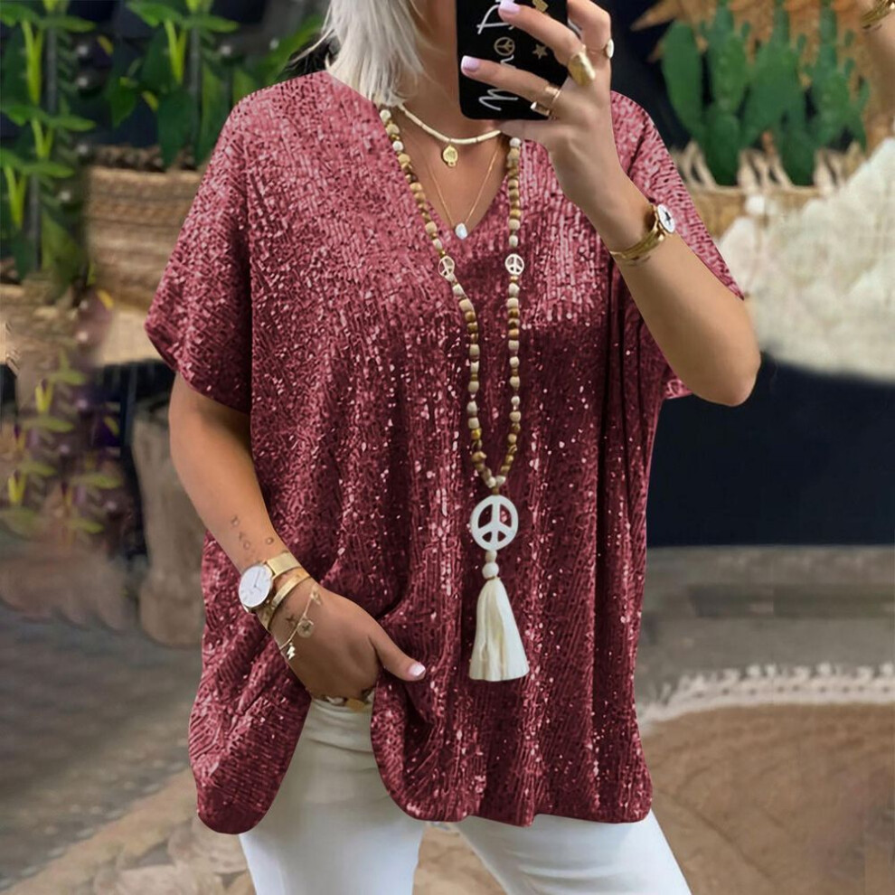 (XXXL, wine) Sequin Tank Tops For Women Sleeveless Shiny Party Shirts Sequin T Shirt