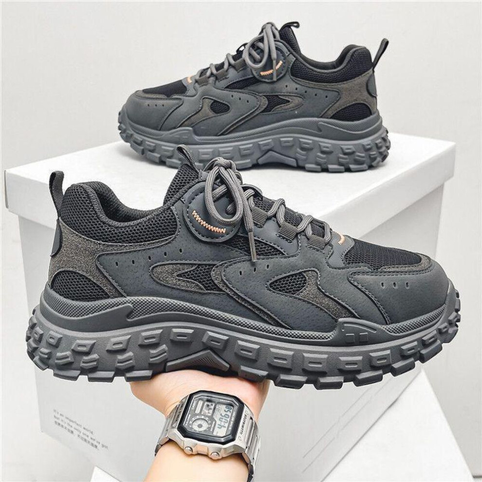 (grey, 43) Men's Spring Breathable Mesh Safety Shoes - Trendy, Versatile, Thick-Soled, Non-Slip, Casual Running Shoes for Dads
