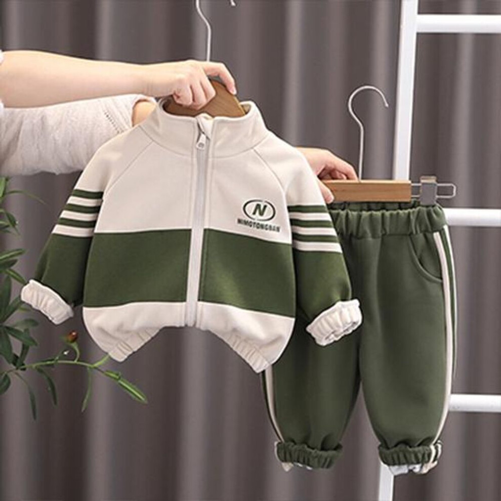 (green, L) Boys' two-piece set Boys' Baby color blocked Spring clothes Casual zipper Jacket Children's Spring And autumn Long sleeved cardigan set