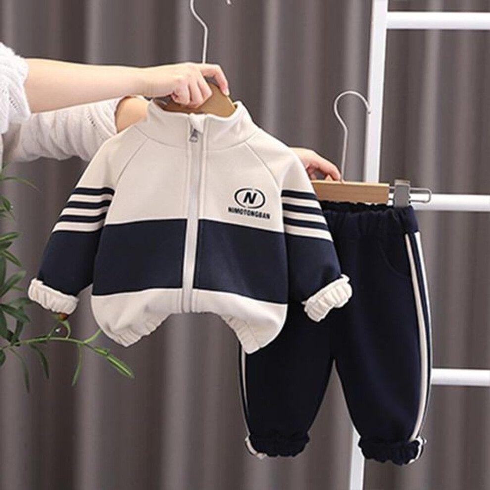 (navy blue, M) Boys' two-piece set Boys' Baby color blocked Spring clothes Casual zipper Jacket Children's Spring And autumn Long sleeved cardigan set
