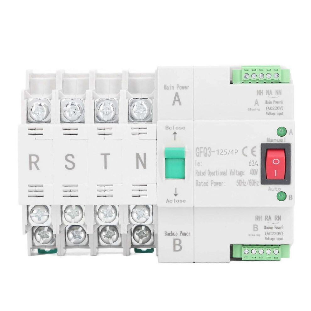 (As Show, One Size) Dual Power Automatic Transfer Switch Din Rail Mount 4P Generator Changeover Switch Ac400v 63A 6909775610589