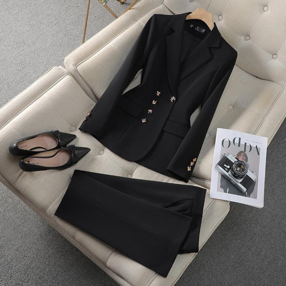 (black, XXXXL) Autumn Spring Women Pant Suit 2 Piece Set Ladies Female Business Work Wear Formal Blazer Jacket And Trouser