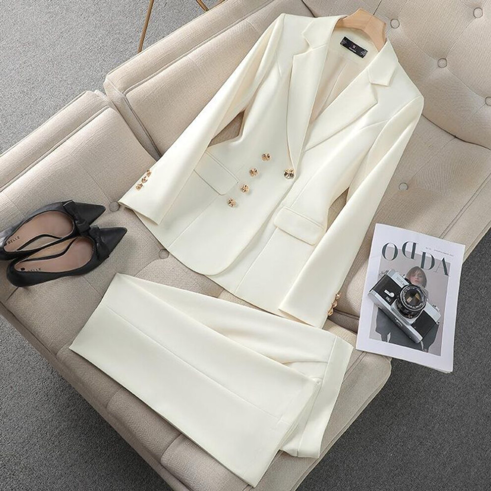 (beige, XXXXL) Autumn Spring Women Pant Suit 2 Piece Set Ladies Female Business Work Wear Formal Blazer Jacket and Trouser