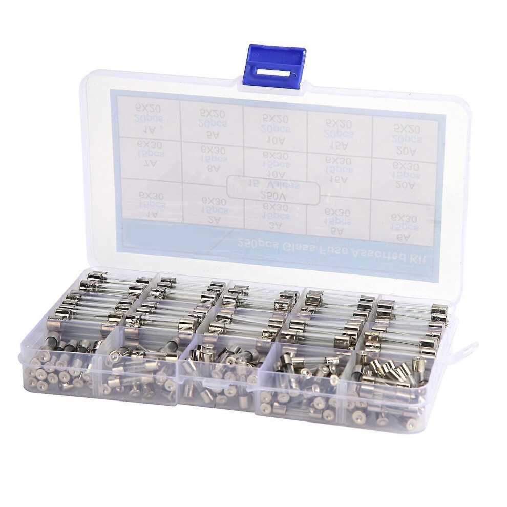 (As Show, One Size) 250 Pcs Glass Fuse 6X30/5X20mm Insulation Heat Resistance Flame Retardancy Fuses Assortment Kit 1Â20 6909775613610
