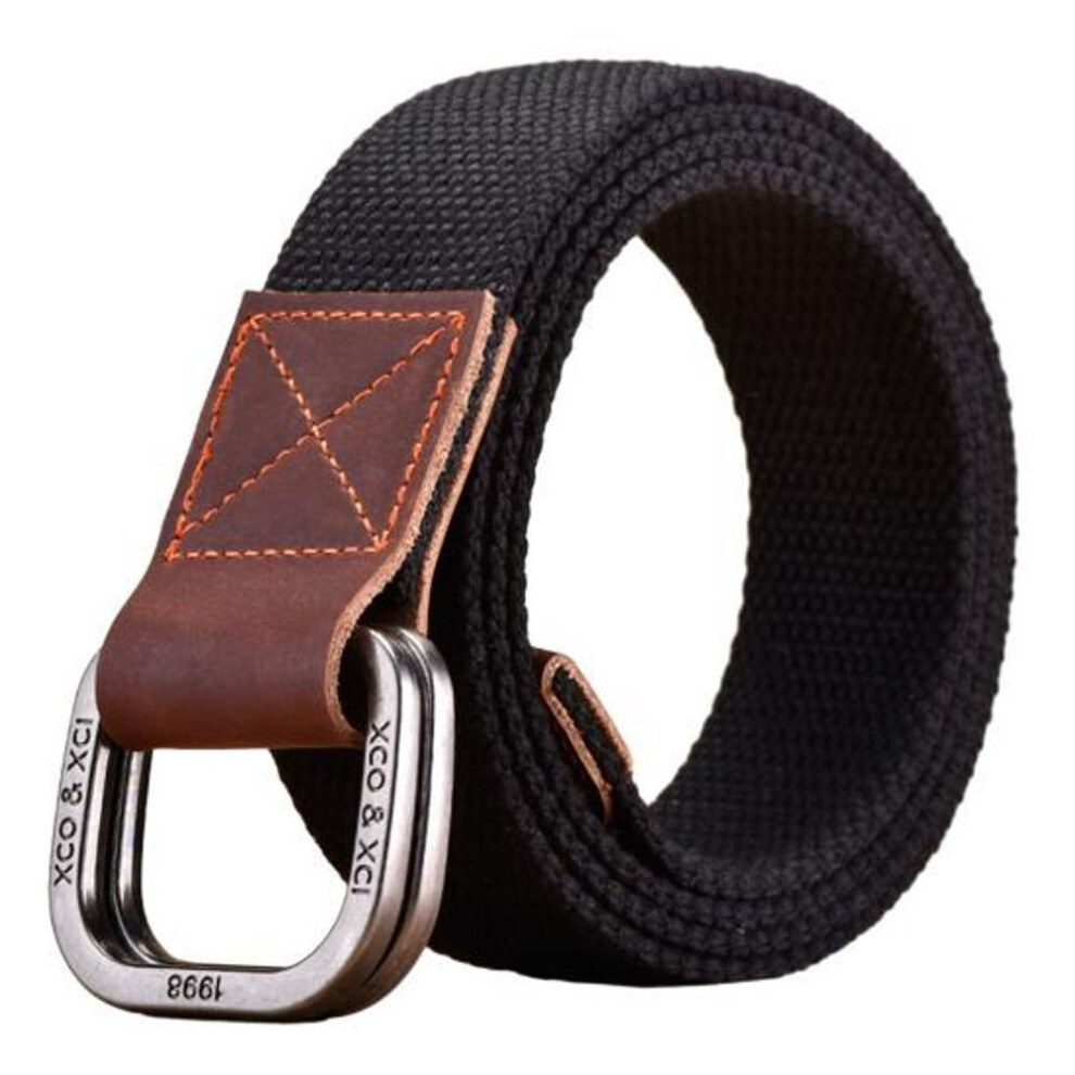 (black, 110 cm) Women Men Double Ring Buckle Canvas Belt Simple Casual Versatile Youth Cargo Waist Band Outdoor Sport Jeans Accessories