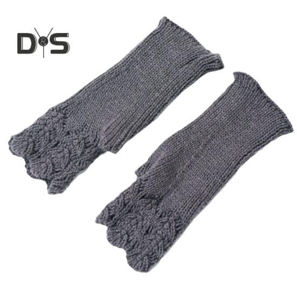 (dark gray) 1 Pair Knitting Gloves Solid Color Half Finger Short Gloves Thickened Warm Comfortable Non-Slip Gloves