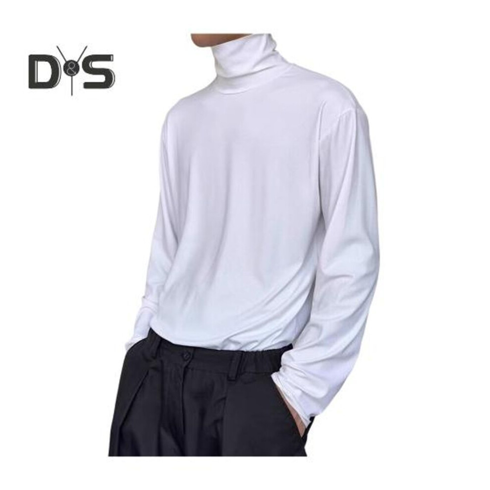 (white, M) Men's Turtleneck Shirts Long Sleeve Pullover Tee Male Casual Slim Fit Undershirt Base Layer Top for Daily Sports Street