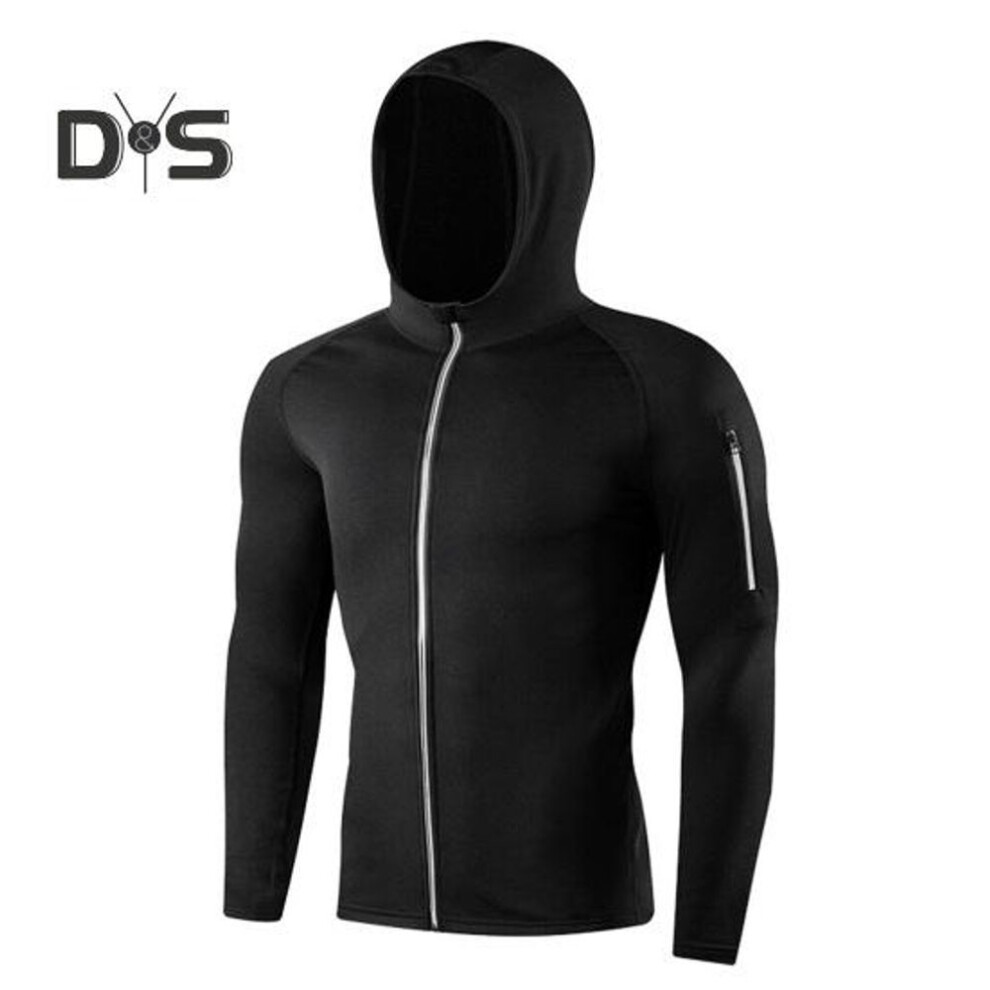 (black, XXL) Men Full Zip Hoodie Quick-dry Sweatshirt With Reflective Strip Zipper Sports Jacket Hoodie For Running Fitness Golfing