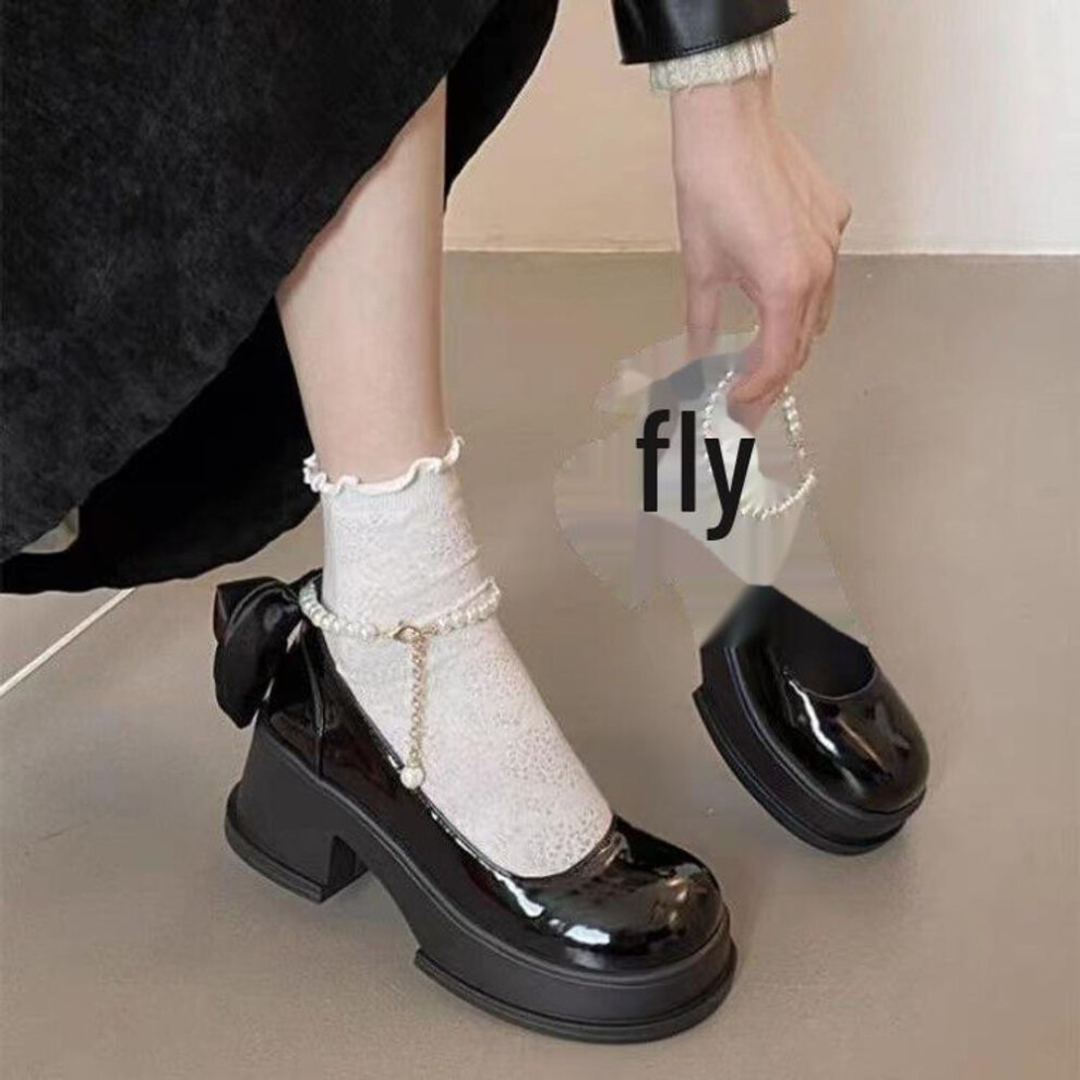 (black, 35) 2024 Spring/Summer Retro Mary Jane Women's Bow High Heel Leather Shoes