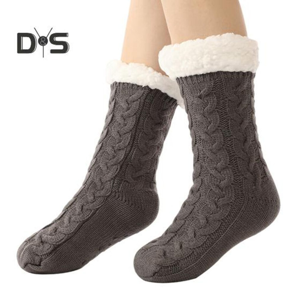(grey) 1 Pair Cashmere Socks Slipper Socks With Non-slip Dots Winter Thick Home Sleep Socks For Women And Elderly