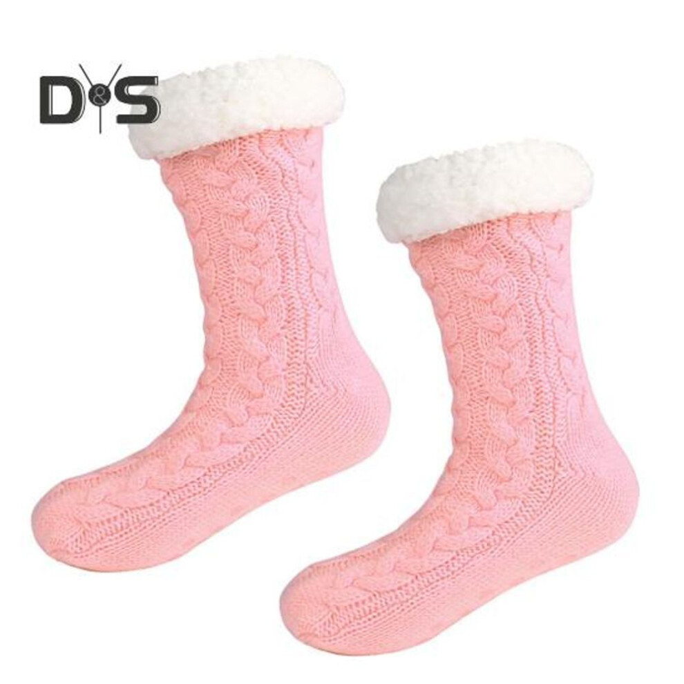 (pink) 1 Pair Non-Slip Slipper Socks Ultra-Thick Cashmere Home Sleeping Socks Winter Slipper Socks for Women And Elderly