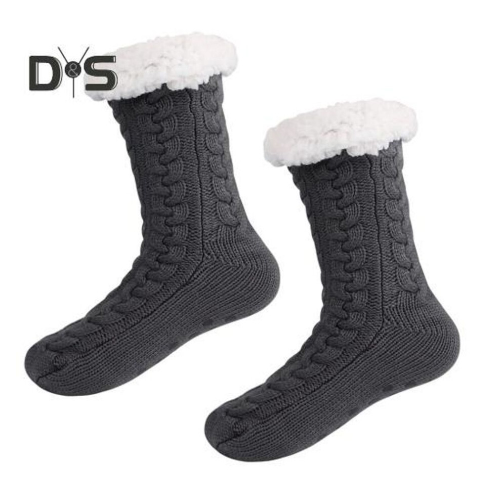 (dark gray) 1 Pair Non-slip Slipper Socks Ultra-thick Cashmere Home Sleeping Socks Winter Slipper Socks For Women And Elderly