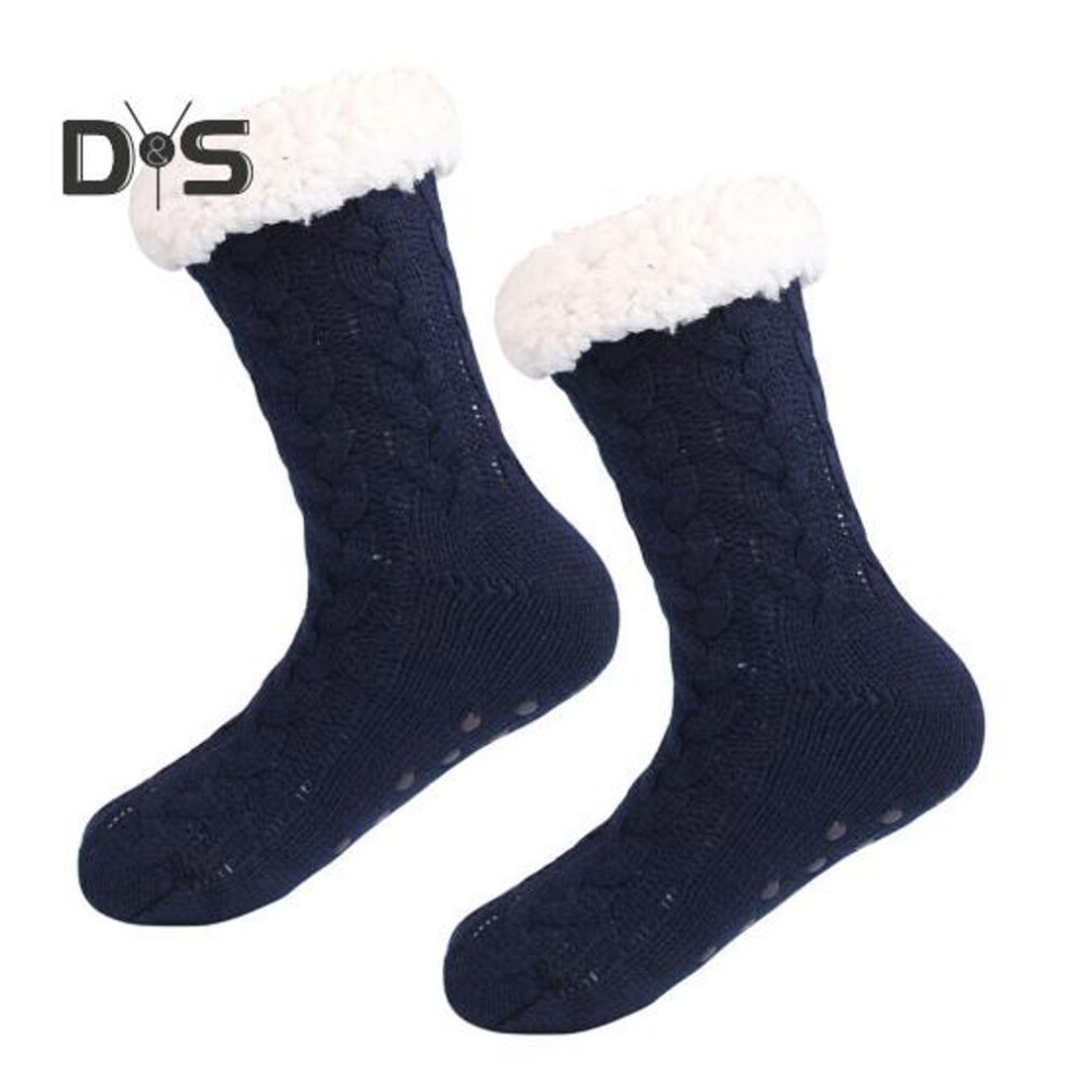 (blue) 1 Pair Non-Slip Slipper Socks Ultra-Thick Cashmere Home Sleeping Socks Winter Slipper Socks for Women And Elderly
