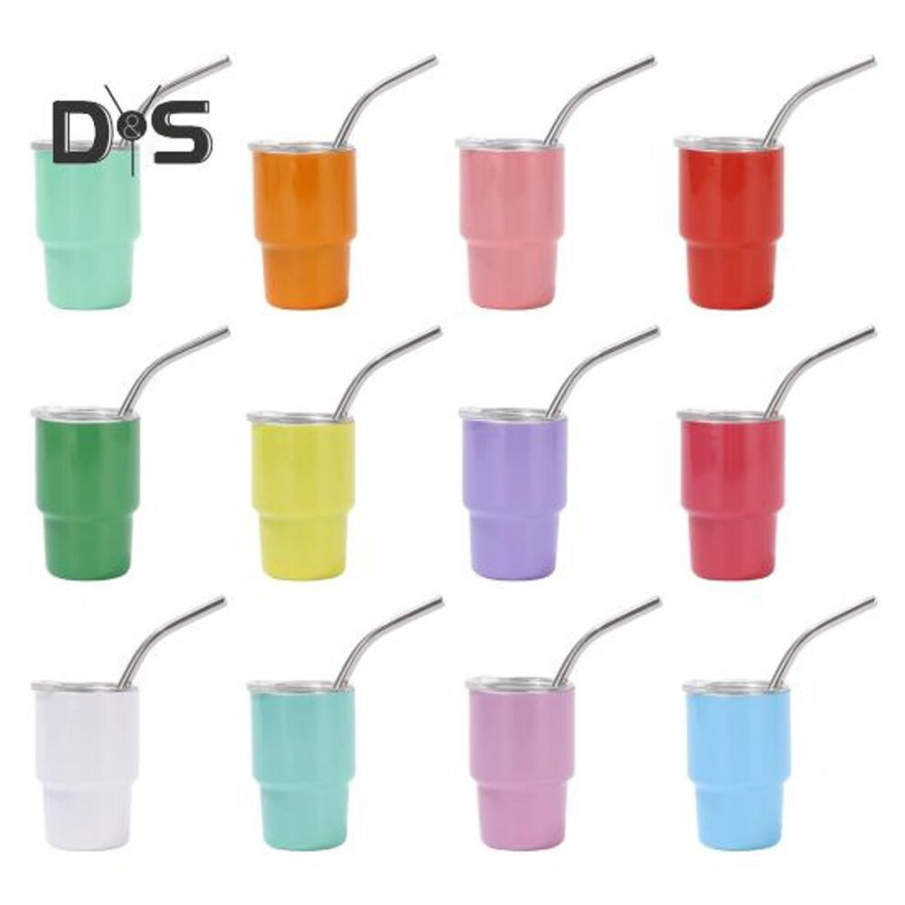 (as the picture, E) Mini Tumbler Shot Glass with Straw And Lid 3 Oz Stainless Steel Thermal Cup Leak-Proof Insulated Shot Glass Tumbler for Whiskey Cocktail Party