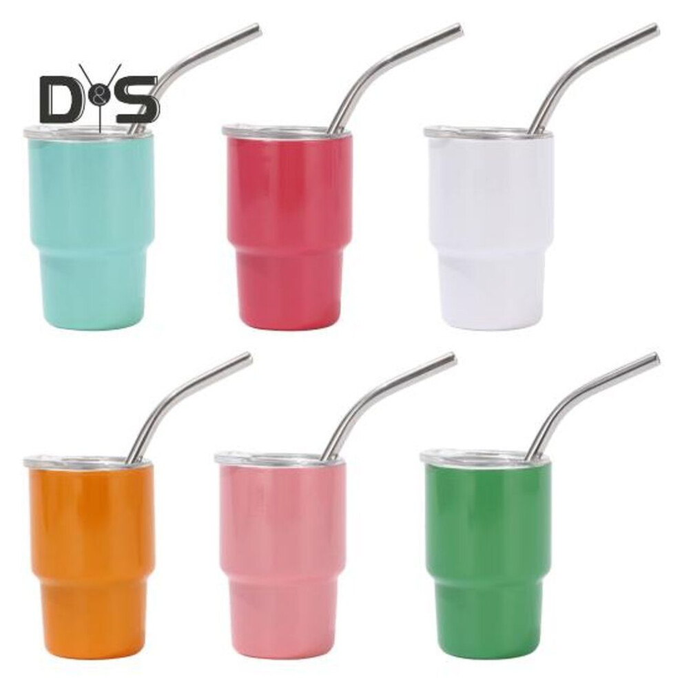 (as the picture, C) Mini Tumbler Shot Glass with Straw And Lid 3 Oz Stainless Steel Thermal Cup Leak-Proof Insulated Shot Glass Tumbler for Whiskey Cocktail Party
