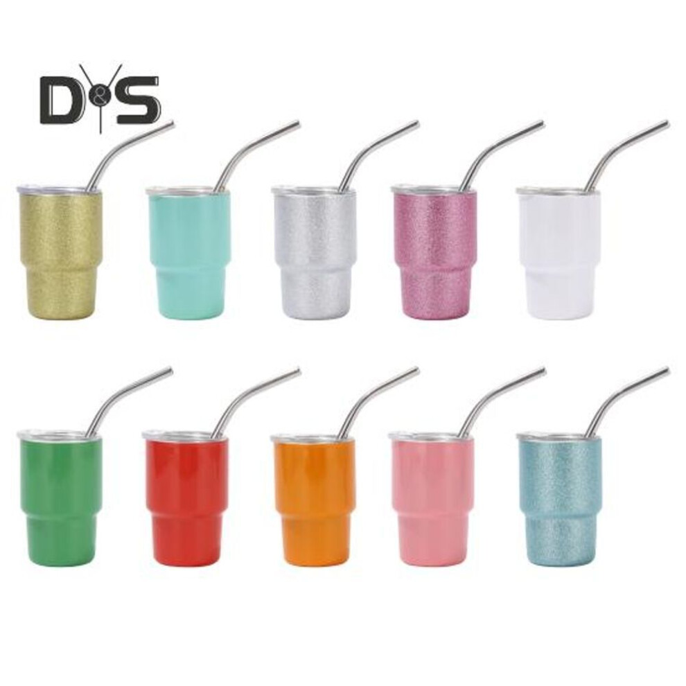 (as the picture, D) Mini Tumbler Shot Glass with Straw And Lid 3 Oz Stainless Steel Thermal Cup Leak-Proof Insulated Shot Glass Tumbler for Whiskey Cocktail Party
